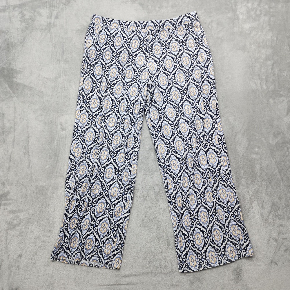 D&Co. Beach Pants Womens XL TALL Blue Geometric Pull On Wide Leg Stretch